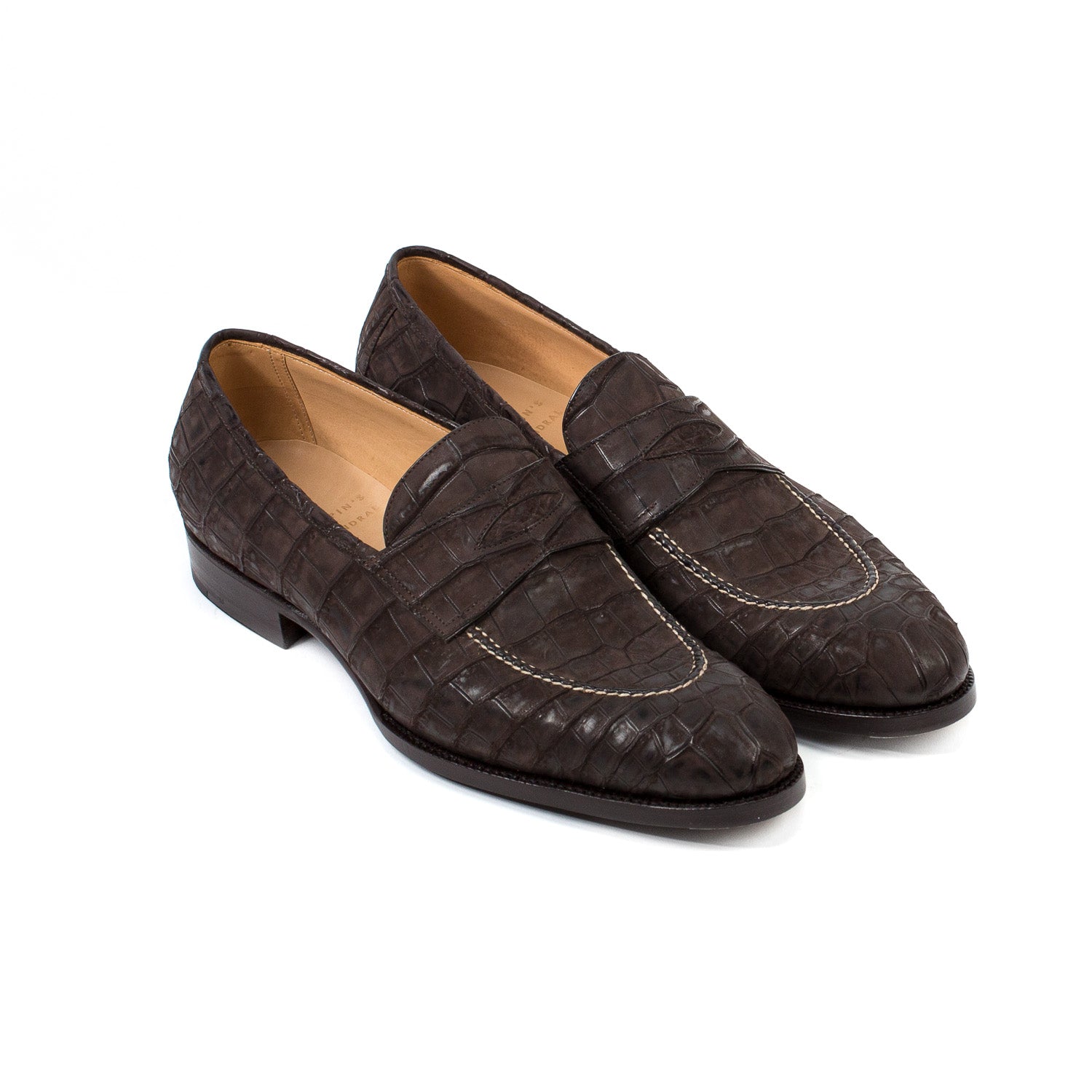 Loafer "Dress Penny" aus dunkelbraunem Croc-Suede - reine Handarbeit